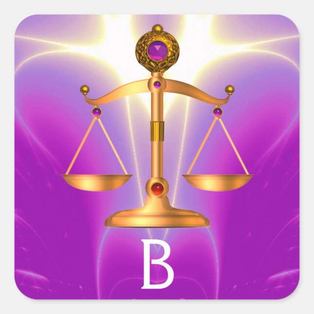 ADESIVO QUADRADO DOURADAS ESCALAS JURÍDICAS COM PEDRAS GEM MONOGRAM (Frente)