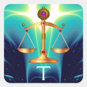 ADESIVO QUADRADO DOURADAS ESCALAS JURÍDICAS COM PEDRAS GEM MONOGRAM