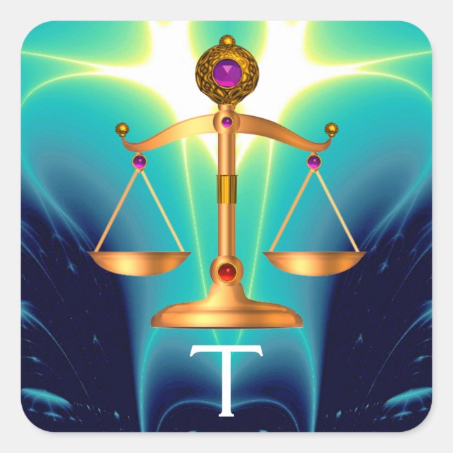 ADESIVO QUADRADO DOURADAS ESCALAS JURÍDICAS COM PEDRAS GEM MONOGRAM (Frente)