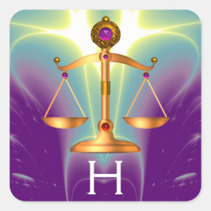 ADESIVO QUADRADO DOURADAS ESCALAS JURÍDICAS COM PEDRAS GEM MONOGRAM