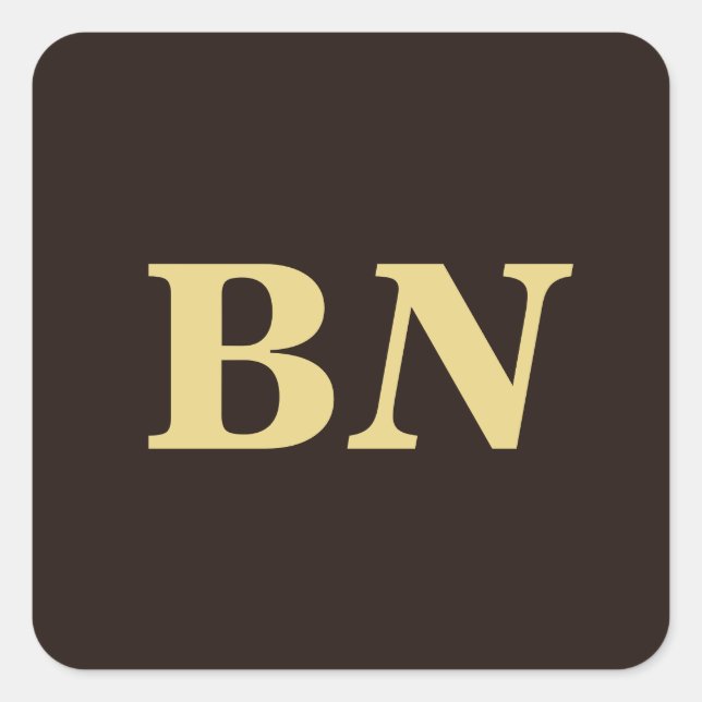 Adesivo Quadrado Douradas iniciais personalizadas marrom mínimo (Frente)