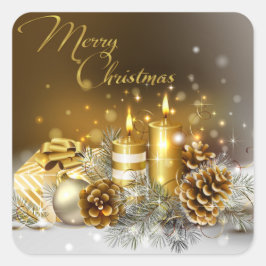 Adesivo Quadrado Douradas velas Feliz Feriado de Natal