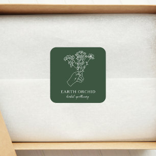 Adesivo Quadrado Dourado Apothecário Herbal + Flor