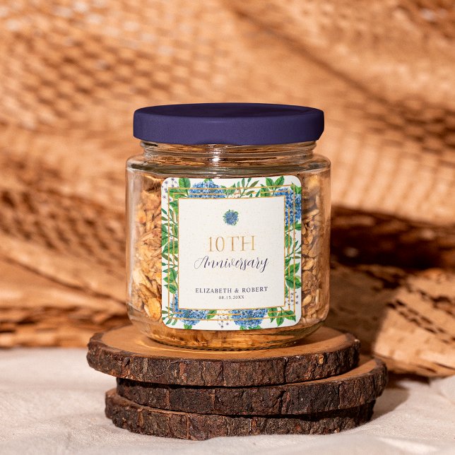 Adesivo Quadrado Dourado Blue Hydrangea 10ª Festa de Aniversário de (Criador carregado)