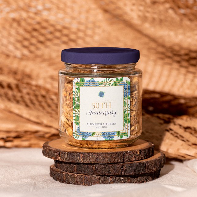 Adesivo Quadrado Dourado Blue Hydrangea 50ª Festa de Aniversário de (Criador carregado)