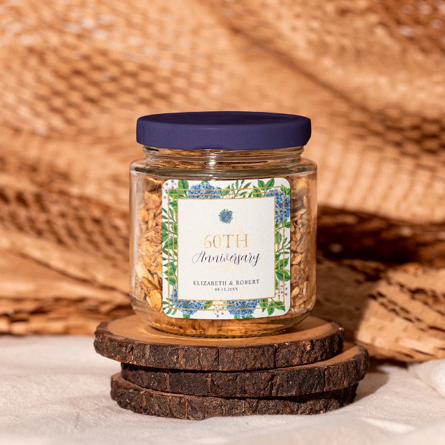 Adesivo Quadrado Dourado Blue Hydrangea 60ª Festa de Aniversário de (Criador carregado)