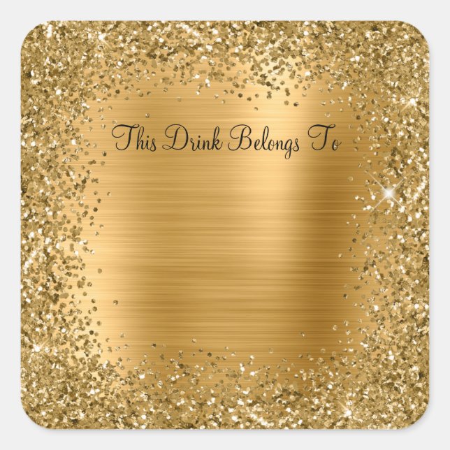 Adesivo Quadrado Dourado brilho e película Esta bebida pertence a (Frente)