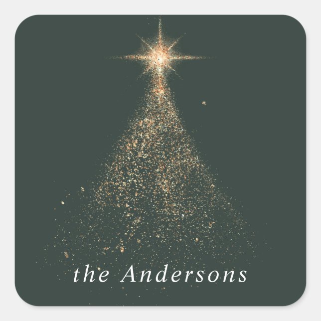 Adesivo Quadrado Dourado brilho verde-moderno Natal Holida (Frente)