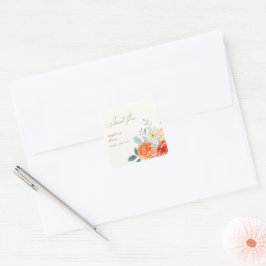 Adesivo Quadrado Dourado Casamento Floral de Blush Elegante Obrigad