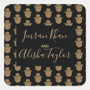 Adesivo Quadrado Dourado casamento indiano hamsa Henna Anúncio