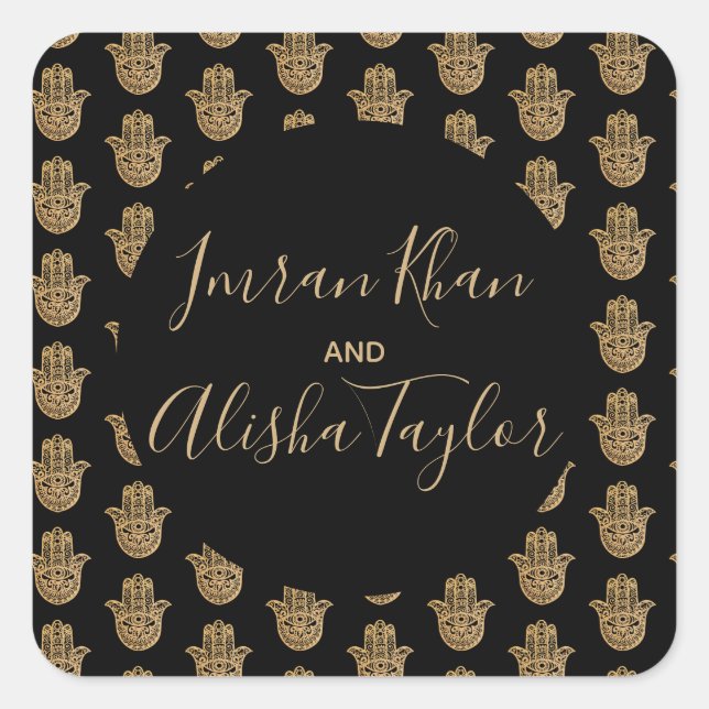 Adesivo Quadrado Dourado casamento indiano hamsa Henna Anúncio (Frente)