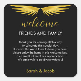 Adesivo Quadrado Dourado Casamento Negro - Bag de boas-vindas