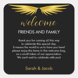 Adesivo Quadrado Dourado Casamento Negro - Bag de boas-vindas