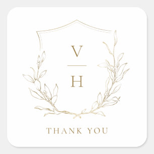Adesivo Quadrado Dourado casamento simples da crista botânica monog