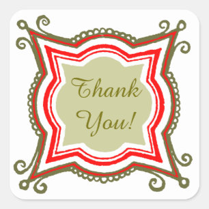 Adesivo Quadrado Dourado costume vermelho, obrigado palitos