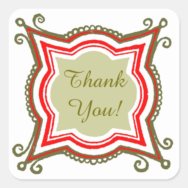 Adesivo Quadrado Dourado costume vermelho, obrigado palitos (Frente)