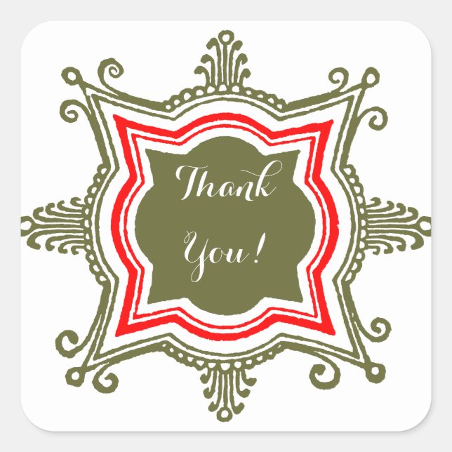 Adesivo Quadrado Dourado costume vermelho, obrigado palitos (Frente)