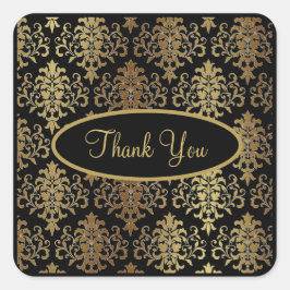 Adesivo Quadrado Dourado Damask Black Script Wedant Elegante Obriga