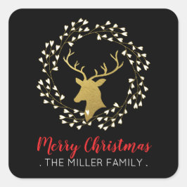 Adesivo Quadrado Dourado Deer & Wreath | Vinheta Natal