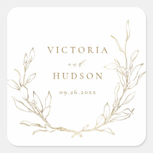 Adesivo Quadrado Dourado e elegante casamento de coroa botânica