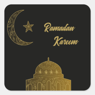 Adesivo Quadrado Dourado e negro feliz Ramadan Kareem 2024