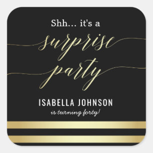 Adesivo Quadrado Dourado e Preto Estirpes Shh... É uma festa surpre