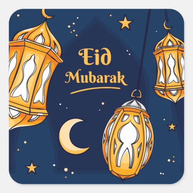 Adesivo Quadrado Dourado Eid Mubarak (Frente)