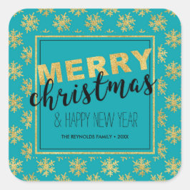 Adesivo Quadrado Dourado Elegante moderno Natal Merry - Sticker