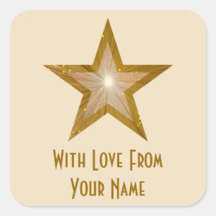 Adesivo Quadrado "Dourado" Estrela "Com amor de" creme-adesivo quad