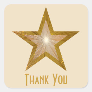 Adesivo Quadrado "Dourado" Estrela "Obrigado" creme reprodutor quad