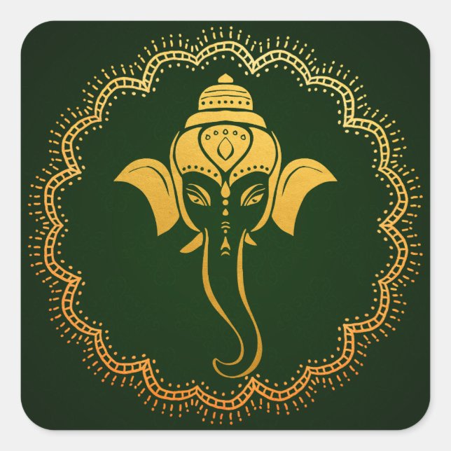 Adesivo Quadrado Dourado Festivo Ganesh | Indian Wedding Green (Frente)