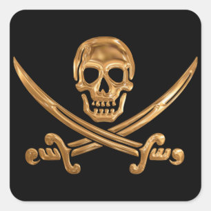 Adesivo Quadrado Dourado Jolly Roger