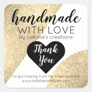 Adesivo Quadrado Dourado Logotipo Glitter Geo Heart Obrigado ao Cli