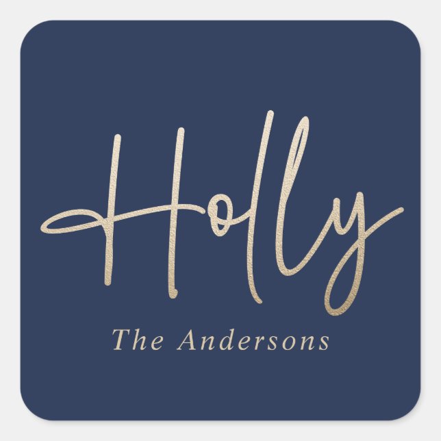 Adesivo Quadrado Dourado marinho azul moderno, script mínimo elegan (Frente)