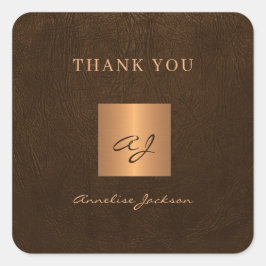 Adesivo Quadrado Dourado monograma elegante nome obrigado elegante