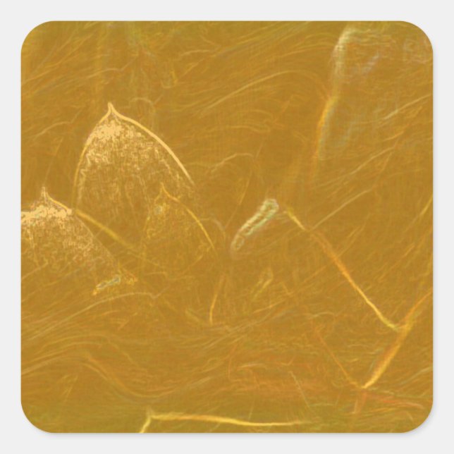 Adesivo Quadrado Dourado n Folha de cobre: Design com lótus gravado (Frente)