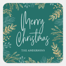 Adesivo Quadrado Dourado Natal Greenery no Feriado Negro