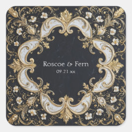 Adesivo Quadrado Dourado Opulento Barroco Branco Floral Preto Casam