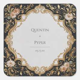 Adesivo Quadrado Dourado Opulento Barroco Rubor Floral Preto Casame