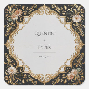 Adesivo Quadrado Dourado Opulento Barroco Rubor Floral Preto Casame