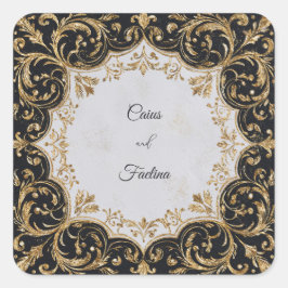Adesivo Quadrado Dourado Opulento Glitter Barroco Preto Casamento
