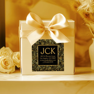 Adesivo Quadrado Dourado Padrão Floral Paisley Em Preto