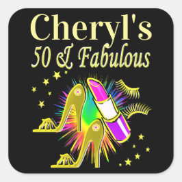 Adesivo Quadrado Dourado PESSOALIZADO COM 50 ANOS DE IDADE