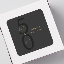 Adesivo Quadrado Dourado Preto Cinquenta e Fabuloso Script Aniversá