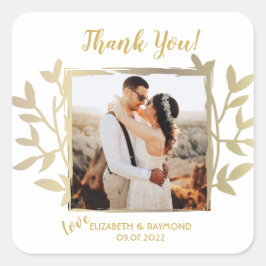 Adesivo Quadrado Dourado Rustic Obrigado Foto Do Casal De Casamento