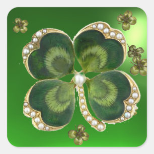Adesivo Quadrado Dourado Saint Patrick Shamrock Jewel com Pérolas
