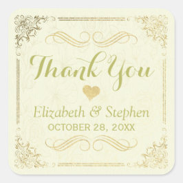 Adesivo Quadrado Dourado Script Floral Frame Weding Obrigado A Favo