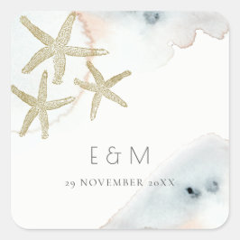 ADESIVO QUADRADO DOURADO SUSQUY BLUE BEACHY STARFISH MONOGRAMA CASA