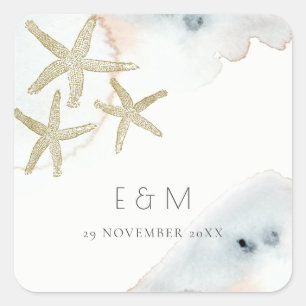 ADESIVO QUADRADO DOURADO SUSQUY BLUE BEACHY STARFISH MONOGRAMA CASA