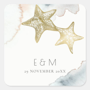 ADESIVO QUADRADO DOURADO SUSQUY BLUE BEACHY STARFISH MONOGRAMA CASA